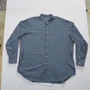 Ralph Lauren Shirt Mens 3XLT Tall Blue Green Plaid Long Sleeve Button Down